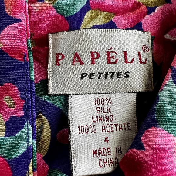 Vintage Adrianna Papell Maxi Dress 100% Silk Blouson Floral Tropical Pink 4P - Picture 3 of 4